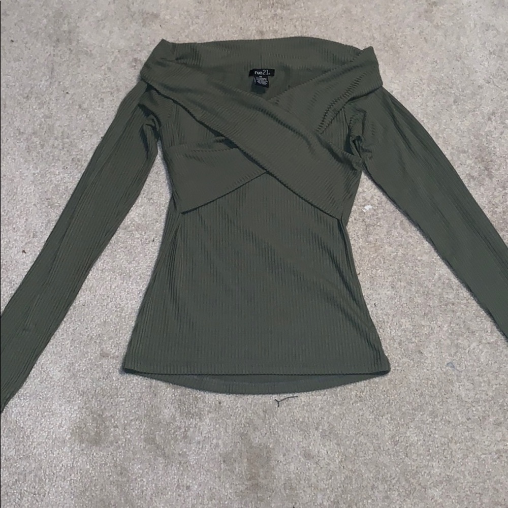Olive green off the shoulder sweater